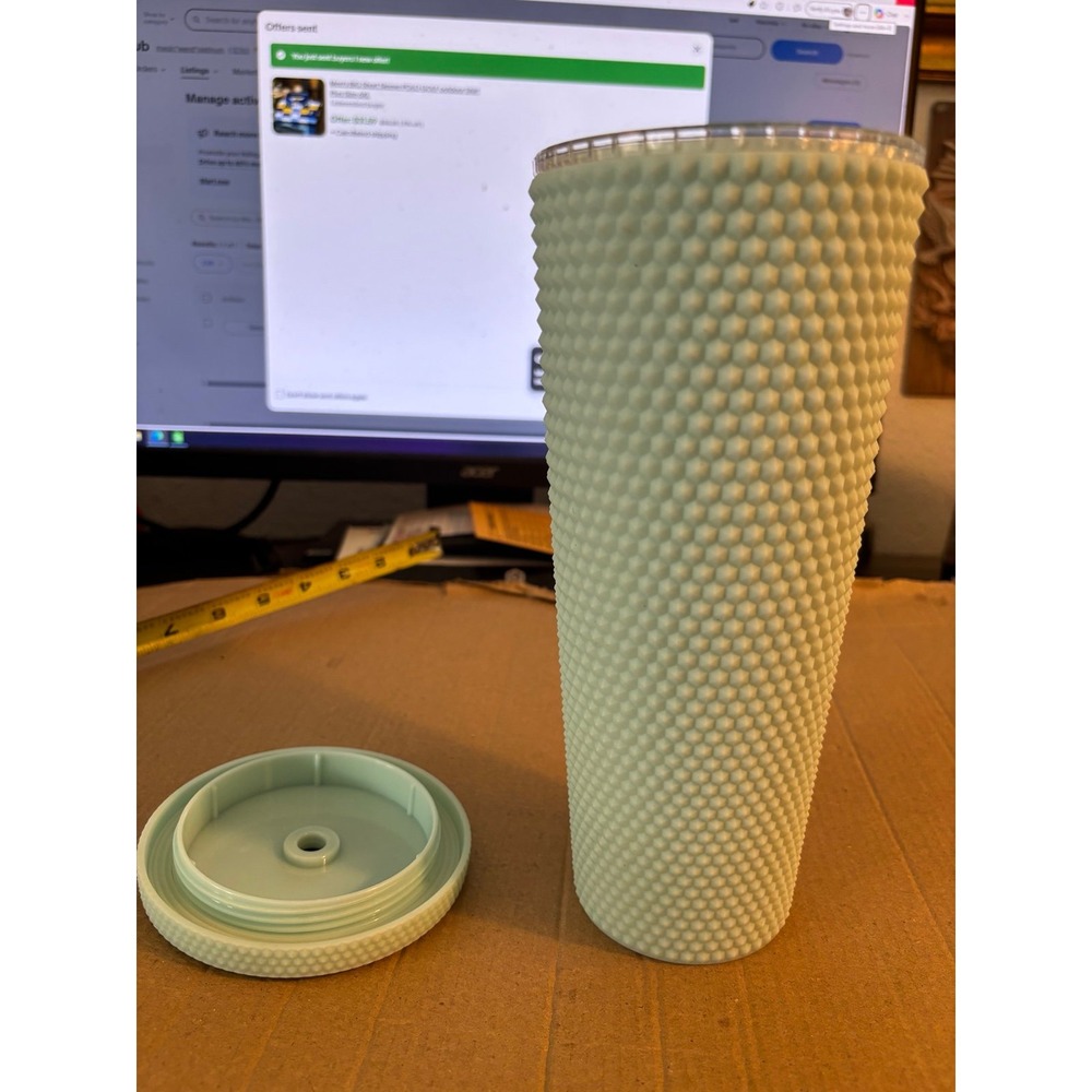 Starbucks Light Blue Textured Plastic Tumbler 24 oz With Lid No Straw